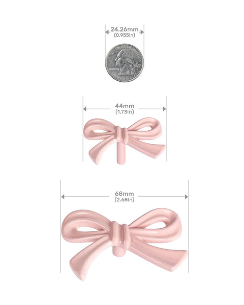 Pink Bow Dresser Knobs 16 Pack Small Decorative Cabinet Drawer Pulls For Girls Bedroom And Nursery Decor size comparison