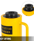 20T 4 Inch Hollow Hydraulic Cylinder Jack For Heavy Duty Lifting, Single Acting Ram, 100mm Stroke, yellow steel construction