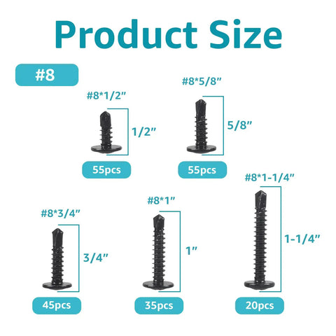 Bulk 400 Pack Self Tapping Screws For Metal And Wood Size 8 And 10 410 Stainless Steel Self Drilling Truss Head Black Oxide Finish sizes