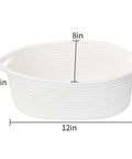 Rope Storage Basket With Handles For Pet Toys And Essentials Boho Woven Organizer Bin For Shelves 12 By 8 By 5 Inches White