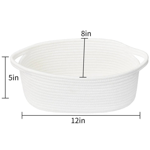 Rope Storage Basket With Handles For Pet Toys And Essentials Boho Woven Organizer Bin For Shelves 12 By 8 By 5 Inches White