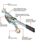 Beefy 4 Ton Heavy Duty Dual Gear Come Along Puller With Two Hooks And Steel Cable showcasing detailed components and ergonomic handle.