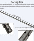 Yokoma 110V line boring bar, 160 cm long, with square 1.2 cm side hole and 1 cm circular holes.