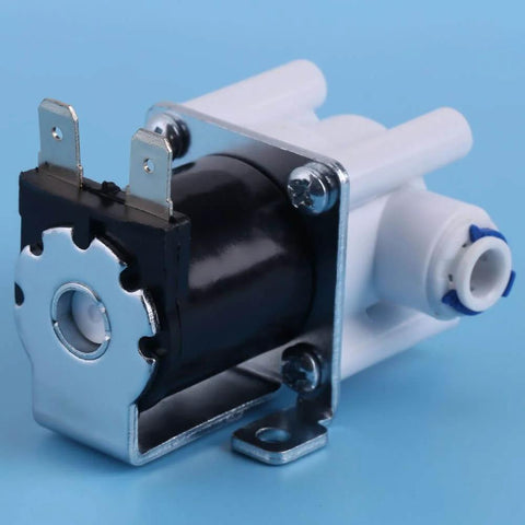 DC 12V Solenoid Valve Normally Closed For Water Purifier And Filter Systems With Copper Coil And Plastic Body shown close-up