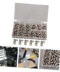 Grease Fitting Assortment Kit Zinc Plated Straight And Angled Zerk Fittings in case with assorted sizes and machinery applications.