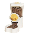 Automatic Pet Water Dispenser With Leakproof Cage Mount Keeps Your Pups Hydrated Straight Up No Mess Easy Hang Bowl For Cats And Dogs filled with brown kibble in a white holder