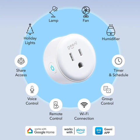 Dot Smart Plug With 2.4GHz WiFi, Compact Fire Resistant Outlet With Schedule And Timer, No Hub Needed, Voice Control With Alexa And Google Assistant, Remotely Control Lights And Appliances From Anywhere