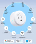 Smart Plug Duo 2 Pack with 2.4GHz WiFi Fire Resistant Schedule and Timer No Hub Needed Works with Alexa and Google Assistant shown in use scenarios