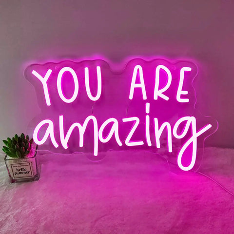 Pink You Are Amazing LED Neon Light Sign For Wall Decor In Bedrooms Living Rooms Bars Parties Classrooms USB Powered 16.9 By 10.6 Inches Hanging Or Table Display