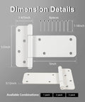 Dimensions chart of Beefy Heavy Duty 5 Inch Gate Hinges Set, 260 Lb Capacity, 2 Pack T Strap Matte White Barn And Shed Door Hinges