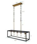 Dimensions of Dope Industrial Modern Farmhouse Kitchen Island Light Chandelier in Black and Brass 5-Light Rectangular Bar Pendant
