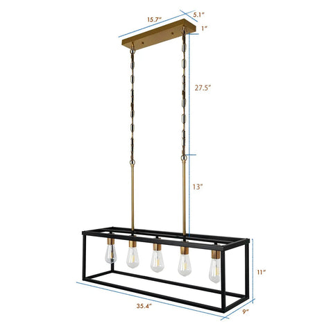 Dimensions of Dope Industrial Modern Farmhouse Kitchen Island Light Chandelier in Black and Brass 5-Light Rectangular Bar Pendant