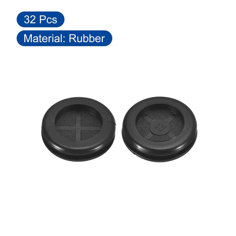 32 Pcs Rubber Grommets Set For 22mm Drill Holes, 18mm Inner Diameter, black rubber plugs front view