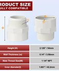 Six Piece 1 1/4 Inch PVC Pipe Fitting Set SCH40 NPT Male Thread Adapter And Slip Coupling Connector size chart