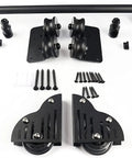 Heavy Duty Rock Solid Sliding Barn Door Hardware Kit Featuring Slick Rolling Rustic Black Library Track with adjustable rollers and screws.