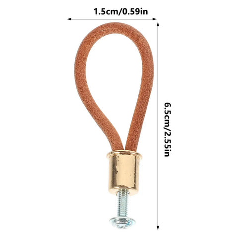 Old School Vintage Rope Cabinet Pull Handle Gold Tone, leather loop, gold base, shown with screw for small drawers and doors.