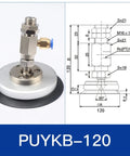 Puykb-120 Industrial Pneumatic Suction Cup Chuck With Durable Rubber Gripper, featuring metal and rubber design for precision handling.