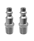 Pair of stainless steel air hose adapters with 1/4 in male threads and hex bodies