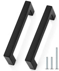 Matte Black Cabinet Handles 5 Pack 4 Inch Hole Center 102mm Stainless Steel Square Bar Drawer Pulls with screws