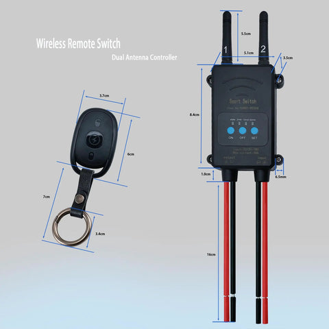 Smart Wireless Relay Switch With Bluetooth And 12V DC Power 433MHz RF And 2 4G Connectivity shown with measurements