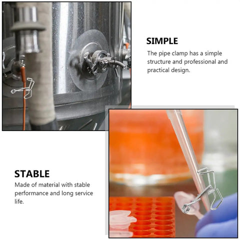 15 Pack Spring Metal Water Clamps For Tubing Flow Control in lab and plumbing setups, showing application on hoses and pipettes.