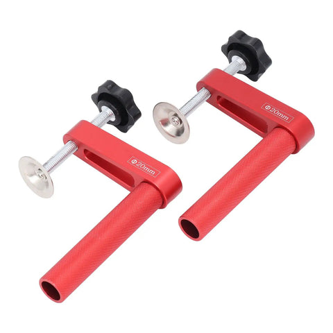Red 20mm Aluminum Alloy Bench Dog Clamp with Silicone Pads for woodworking, showing adjustable pressure mechanism