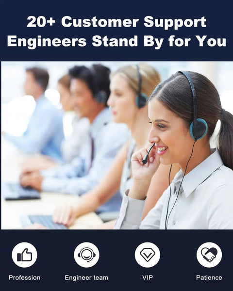 Team of customer support engineers at work, wearing headsets, ready to assist clients with queries.