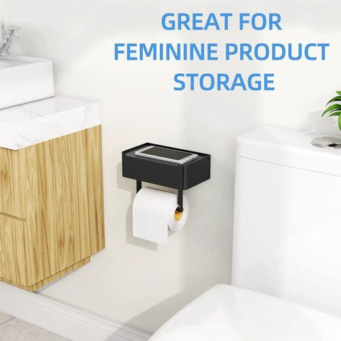 Toilet Paper Holder With Shelf And Flushable Wipes Dispenser Hidden Wipe Storage Matte Black Stainless Steel Wall Mount