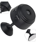 Dead Simple 1080P WiFi Wireless Security Camera with Night Vision and Smart Motion Alerts, compact black camera with mount.