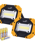 Portable LED Work Light Two Pack Beast Bright AA Battery Powered Flood Lights With COB Chips, includes batteries