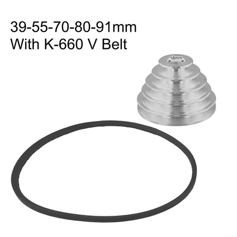 Heavy Duty Alu Benchtop Drill Press Pulley Set For Z4116 Models, 5 Step Cone Wheel Kit With V Belt And 18mm Motor Shaft Transmission Upgrade, 39-55-70-80-91mm