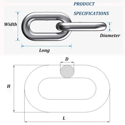Heavy Duty 304 Stainless Steel Chain Rock Solid Rust Resistant Security Link For Dog Restraint Garden Guardrail Or Workshop Tether Built Like A Tank With 35 Kilogram Pull Rating with specifications shown.