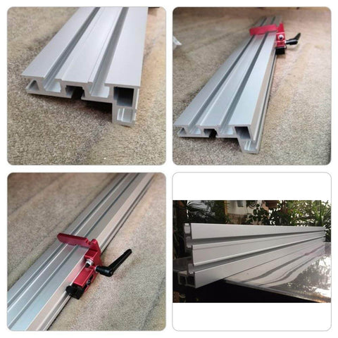 75 Type T Slot Miter Track For Woodworking, 1200mm Aluminum Alloy T Track Slide shown from various angles and installed view