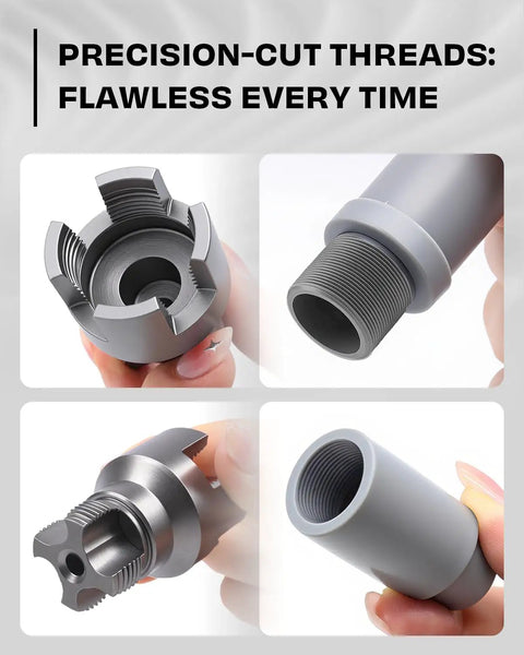 Vorhixa 2Pcs Pipe Threading Tool For Electric Drill, showing precision-cut threads on 1/2 and 3/4 inch heads.