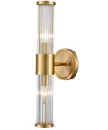 Mid Century Brass Glass Rod Wall Sconces With Two Lights Vanity Light Fixtures For Bedroom Hallway Living Room Modern Vintage Vibe Glow Exposed Bulbs