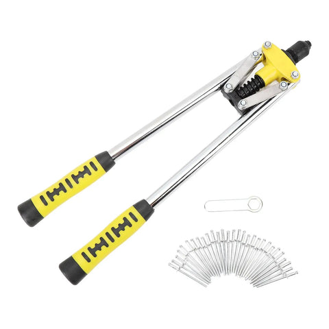 Top Tier Double Handle Hand Rivet Nut Tool For Fasteners Is A Total Game Changer For Diy Pros And Mechanics Needing Heavy Duty Professional Grade Quality At An Affordable Price Point. Double-handle steel rivet nut tool with yellow grips, 3.2–4.8mm mandrels and rivets