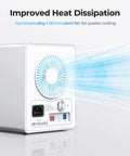 Four Bay Raid External Hard Drive Enclosure With Usb 3.0 showcasing aluminum alloy back with silent fan for improved cooling.