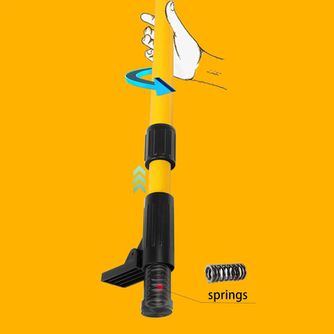 Pro Grade Multifunction Laser Level Pole With Adjustable Height And 360 Degree Rotating Head close-up of yellow pole and spring mechanism
