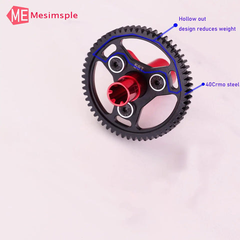 58T Steel Slipper Clutch Spur Gear Beefed Up For Arrma 1x10 And 1x8 Scale RC Trucks Red Hardened 40CrMo Alloy Close-up
