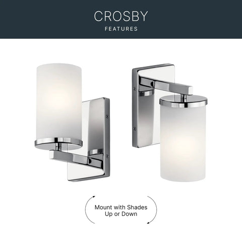 Crosby 9.25 Inch Chrome Wall Sconce With Satin Etched Cased Opal Glass 1 Light Modern Vanity Light For Hallway Or Bathroom Ambient Illumination And Easy Install No Fuss Mounting In Minutes