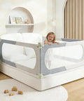 Toddler Bed Rail Guard For Kids Swing Down Safe Guard Rail Fits Queen And Full Size Beds Gray And White Easy Install