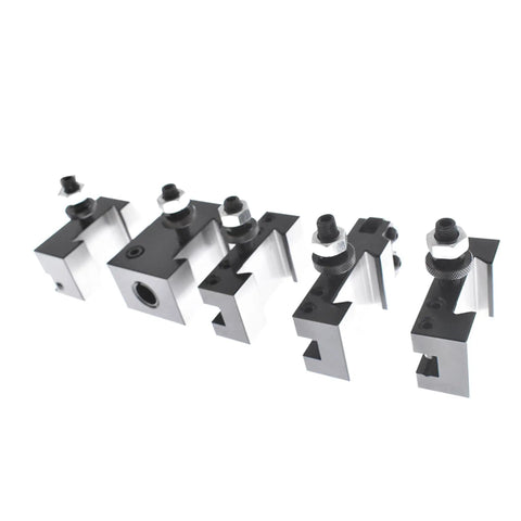 Six Piece Lathe Tool Post Set With Piston Type Quick Change Beefy Kit Includes AXA 250-111 250-101 250-102 250-104 250-107 250-110 Tool Holders