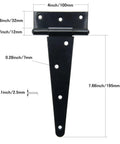 Black 8 Inch T Strap Barn Door Hinges Heavy Duty Gate Hinge Set Wrought Iron Rustproof with dimensions shown
