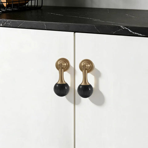 Two Pack Brass Cabinet Pulls With Copper Base Tear Drop Knobs For Kitchen Cabinets Dressers Closets And Cupboards Black Vintage Hardware Pendant Handles Built To Last And Easy Install on white cupboard