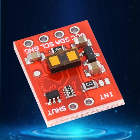 VL53L1X ToF Distance Sensor Module With I2C Interface For Robotics And Drone Builds 4 Centimeter To 4 Meter Range 940 Nanometer Emitter Ultra Accurate Ranging With Programmable ROI For Multi Zone Navigation on blue background