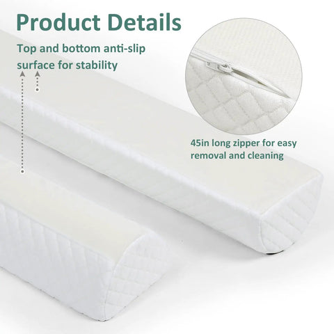 Memory Foam Bed Bumpers Two Pack for Toddlers and Kids Soft Edge Safety Rails for Queen King Full Beds Non Slip Bottom Machine Washable Cover Gentle Guard That Helps Prevent Falls and Night Time Wakes with 45in zipper