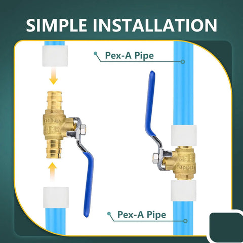 100-Pack 1/2 in Pex A Ball Valve Shut Off Blue Lead-Free Brass, NSF ANSI 61 Safe For Potable Water, Withstand Up To 600 PSI WOG, Built Tough for Home Or Commercial Plumbing