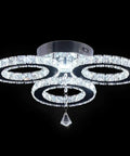 Three Ring Crystal Ceiling Light Chandelier Flush Mount LED Cool White 6000K 13x3.5 Inches Modern Fixture With K9 Crystals And Stainless Steel Non Dimmable Bulbs Included For Bedroom Living Room showcasing three illuminated rings with hanging crystal