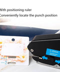 Oval Hole Puncher For Office Use 10 Sheet Capacity Adjustable Paper Depth with Positioning Scale close-up view