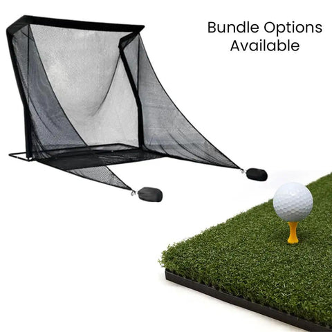 Launch Pro Ball Data Launch Monitor setup with net and golf ball on tee, emphasizing realistic simulator for golfers.